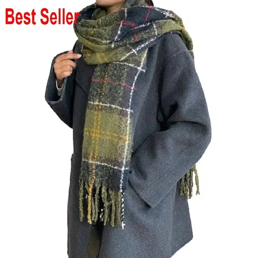 Plaid Tartan Scarf Shawl Wrap Soft Cashmere Feel Tassels Cozy Winter